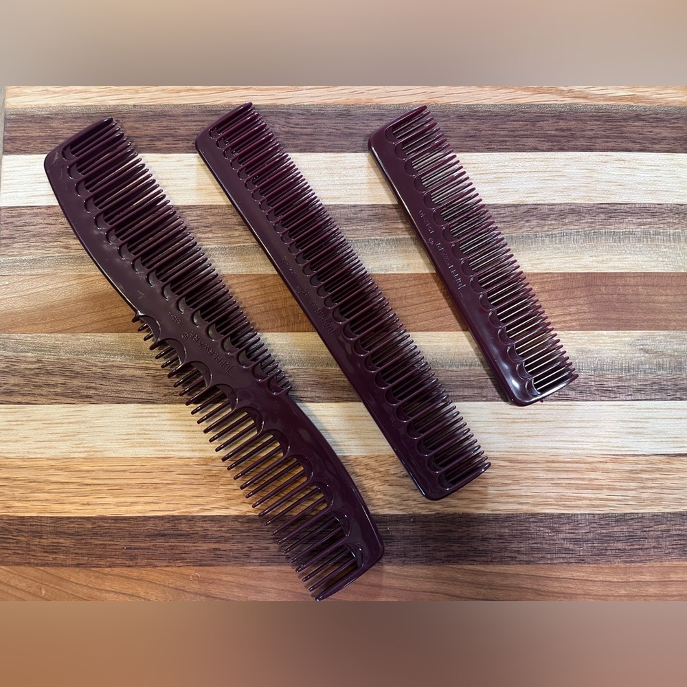 Vintage Tupperware Hair Comb Set Of 3 Brown Double Sided NOS New 1541 1542 1543